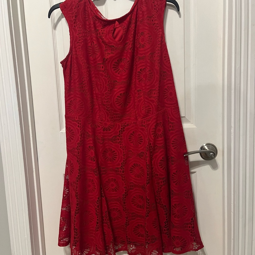 London Times Red Lace Fit-and-Flare Mini Dress